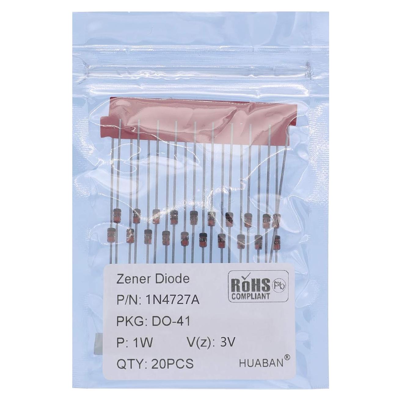 Diodo Zener 1N4727A 1W 3V HUABAN - 20 Piezas