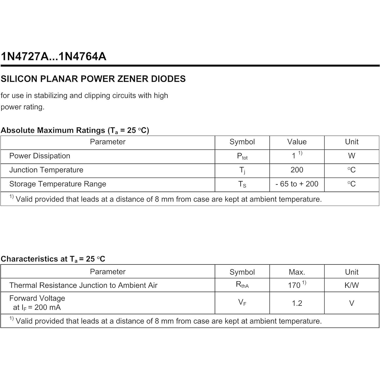 Diodo Zener 1N4727A 1W 3V HUABAN - 20 Piezas