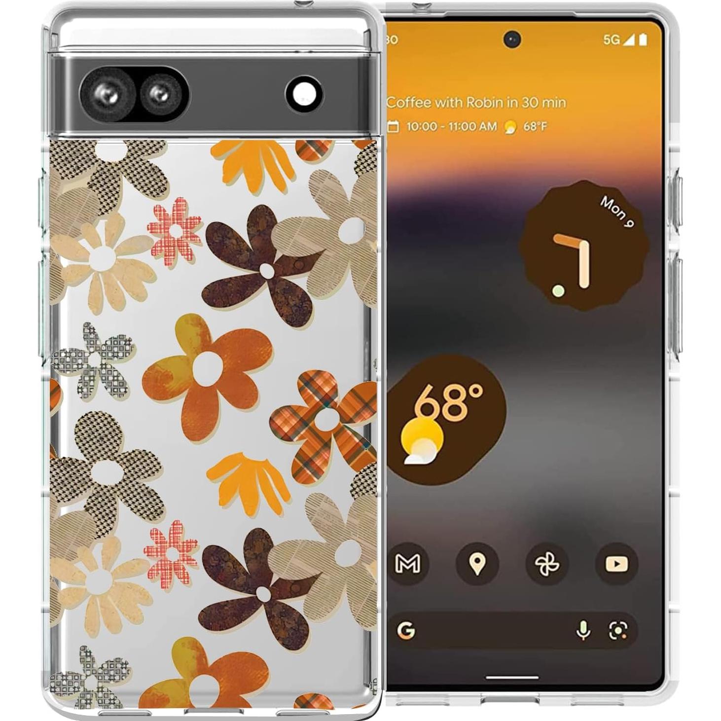 Funda Clara TPU para Google Pixel 6a - Diseño Flor Retro