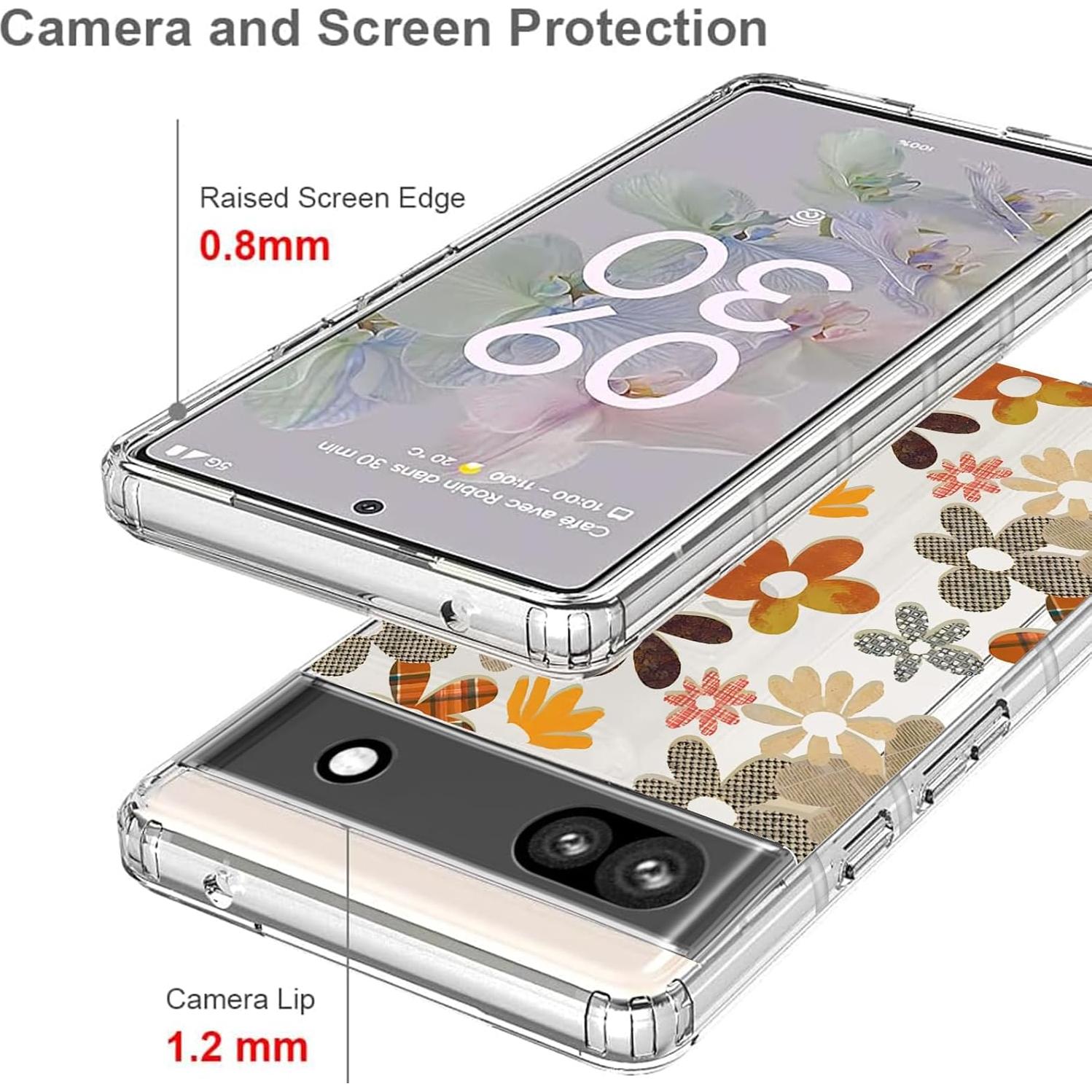 Funda Clara TPU para Google Pixel 6a - Diseño Flor Retro