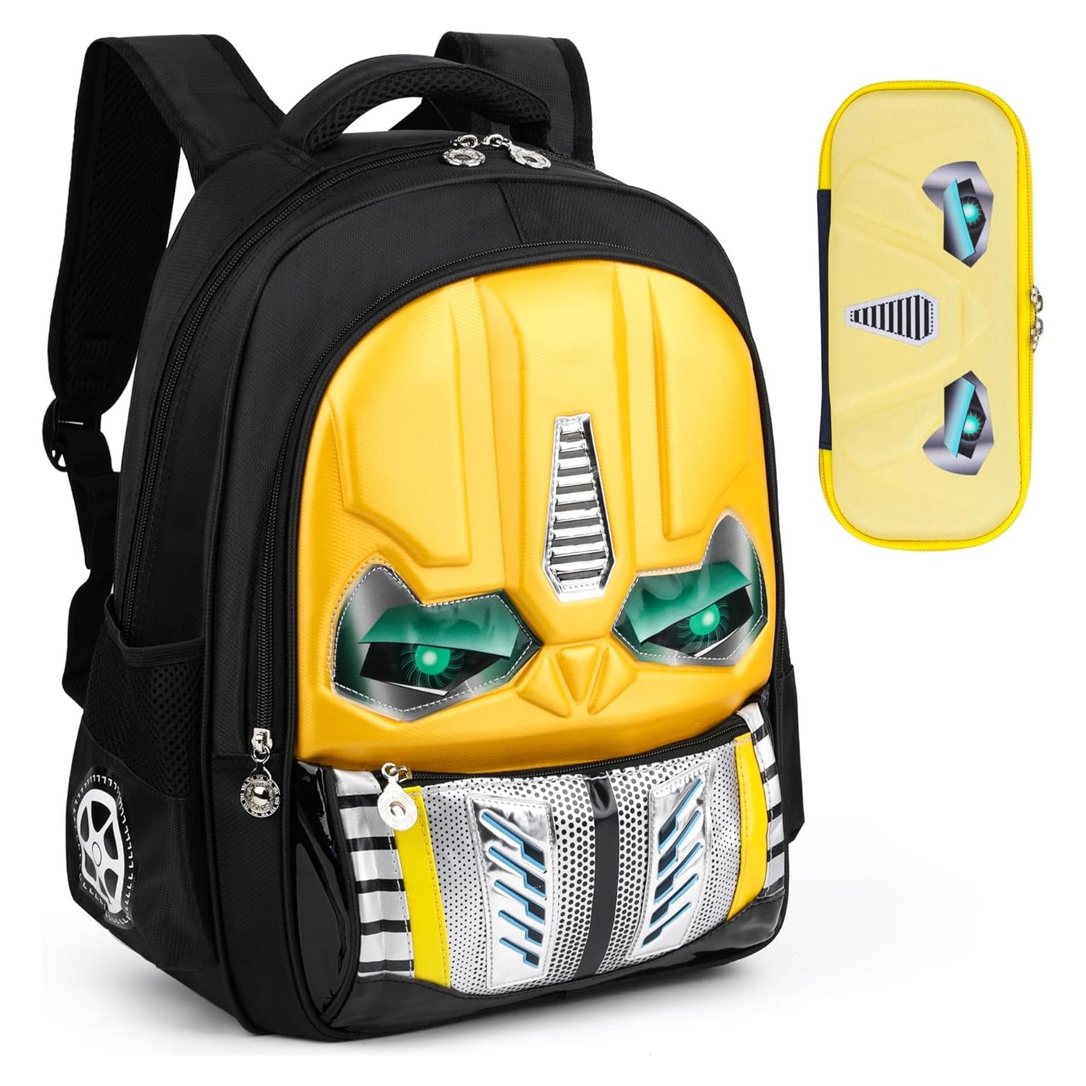 Mochila Escolar Niños Amarilla - Caricatura Luminosa con Estuche