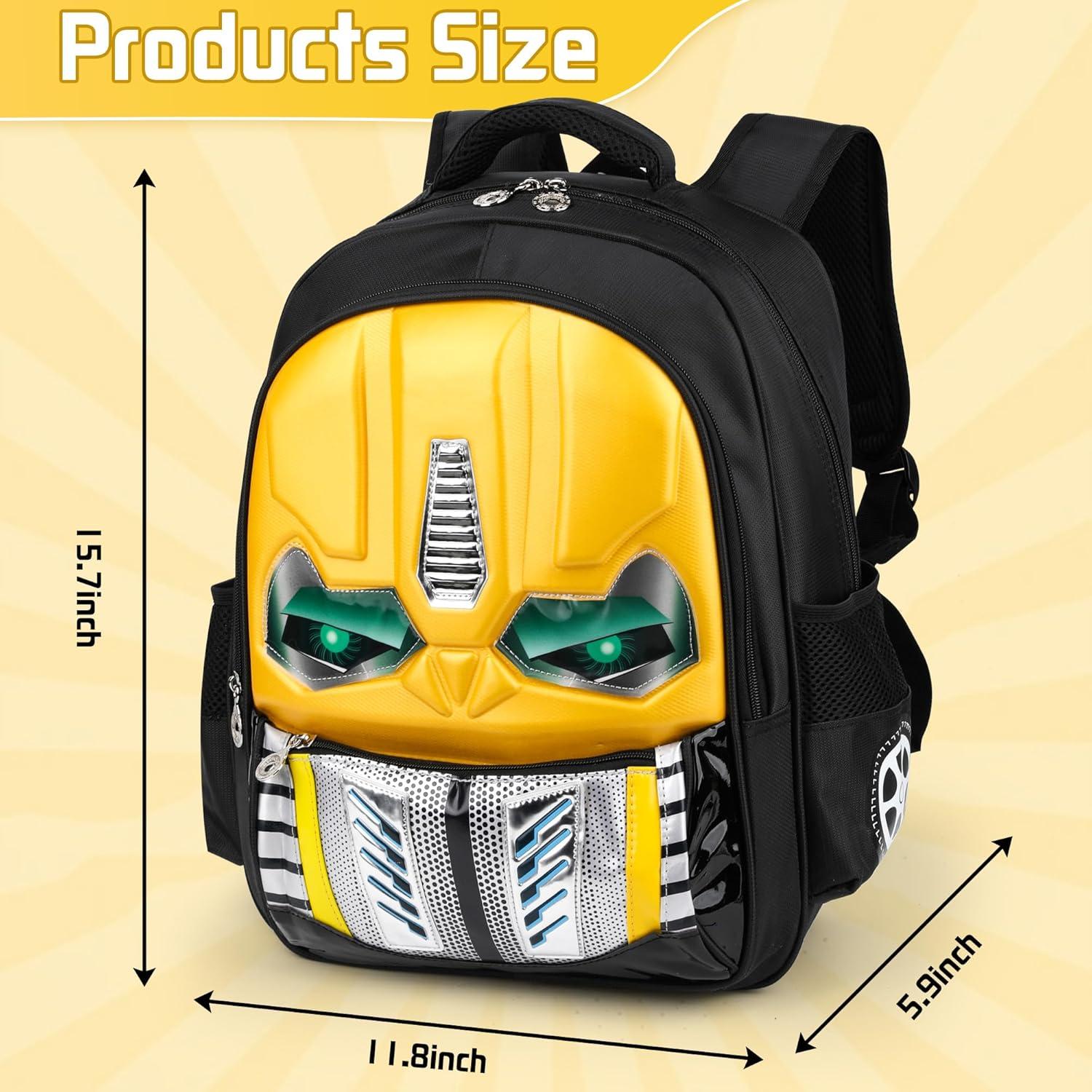 Mochila Escolar Niños Amarilla - Caricatura Luminosa con Estuche