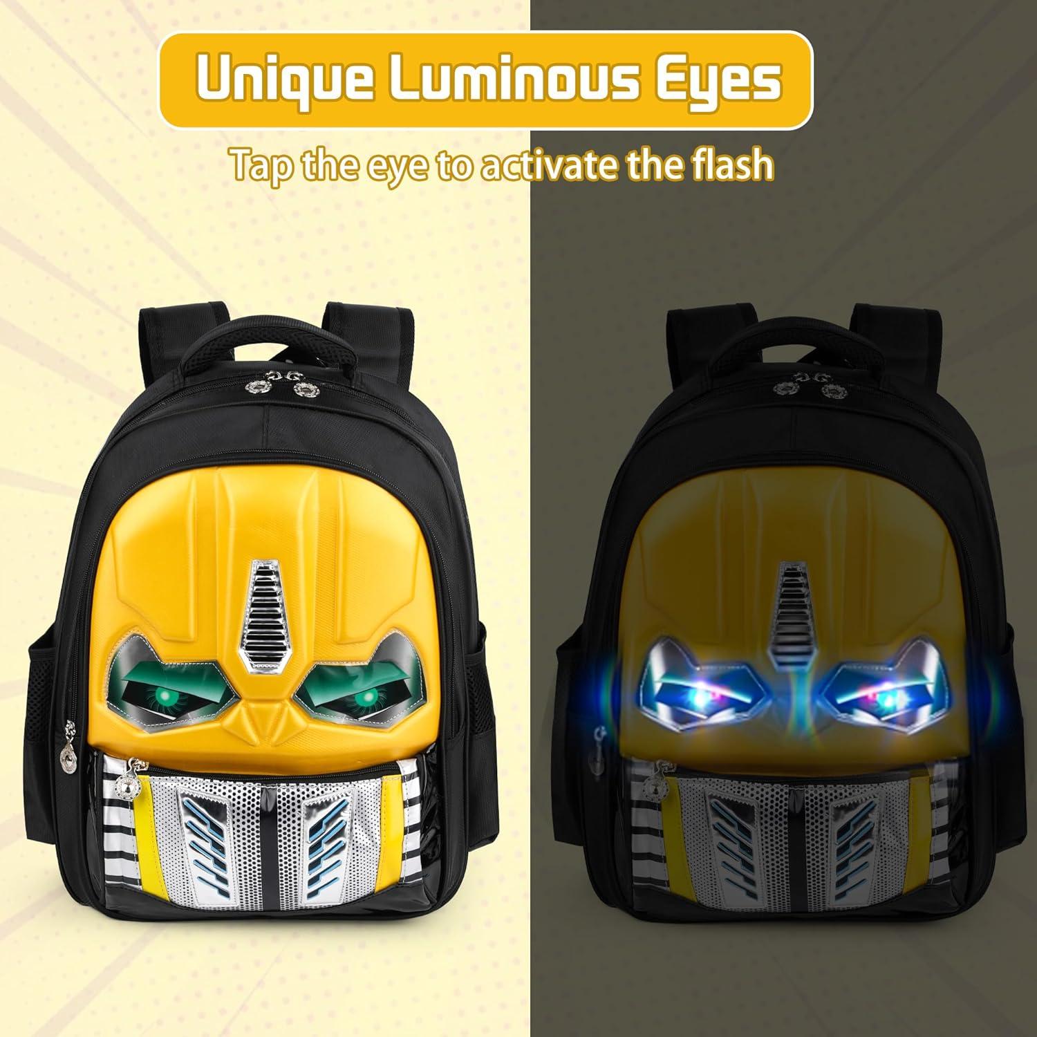 Mochila Escolar Niños Amarilla - Caricatura Luminosa con Estuche