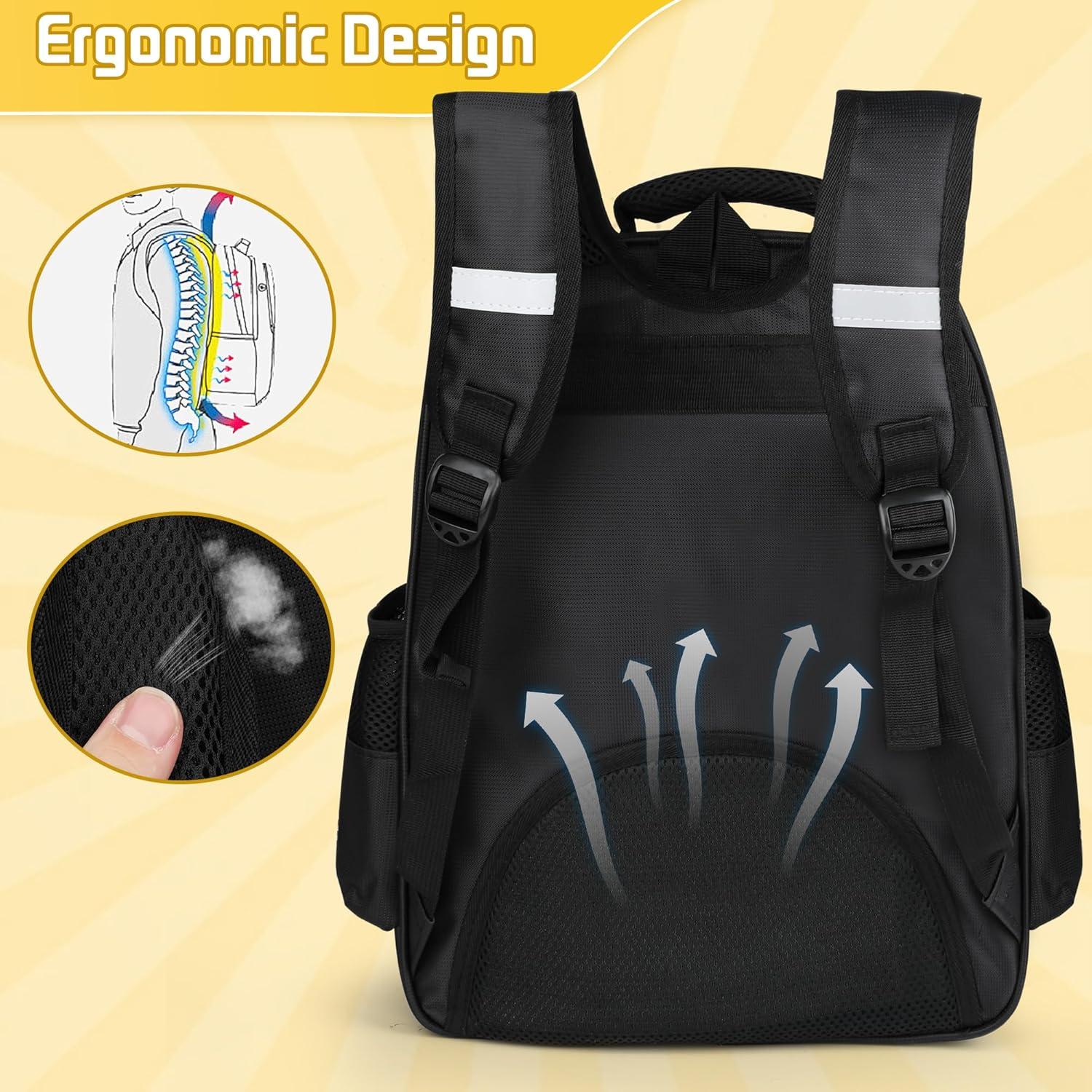 Mochila Escolar Niños Amarilla - Caricatura Luminosa con Estuche