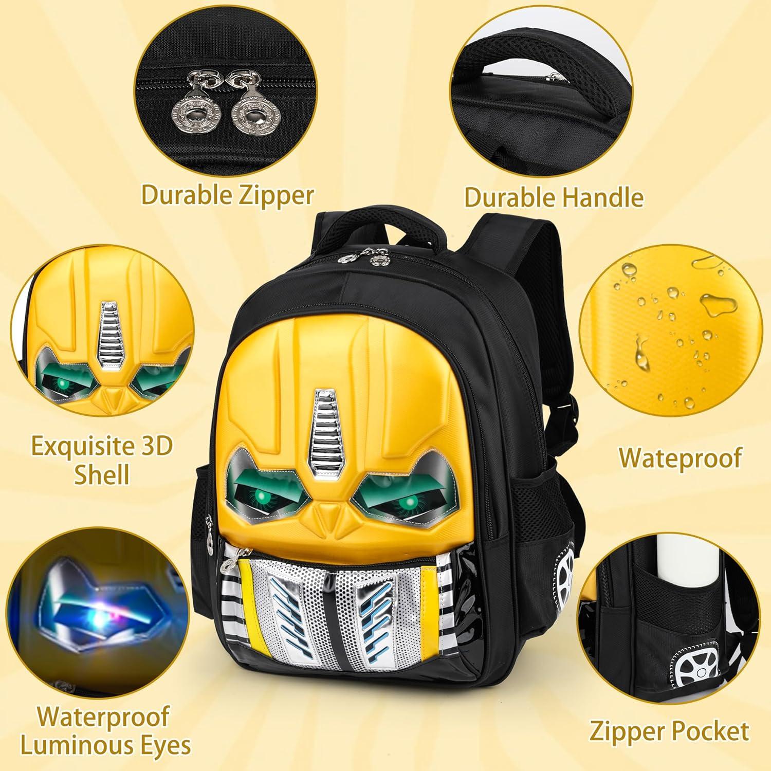 Mochila Escolar Niños Amarilla - Caricatura Luminosa con Estuche