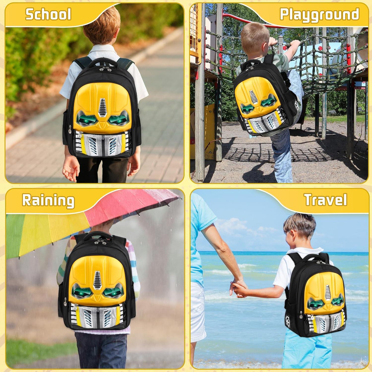 Mochila Escolar Niños Amarilla - Caricatura Luminosa con Estuche