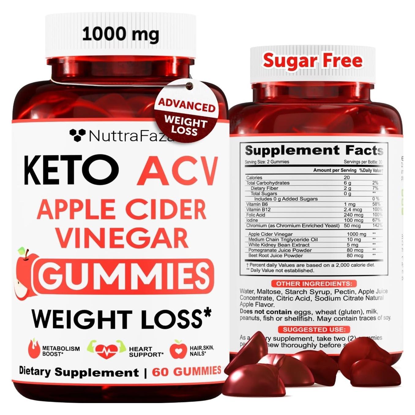Gomitas Keto ACV NuttraFaza 1000mg Pérdida de Peso Manzana
