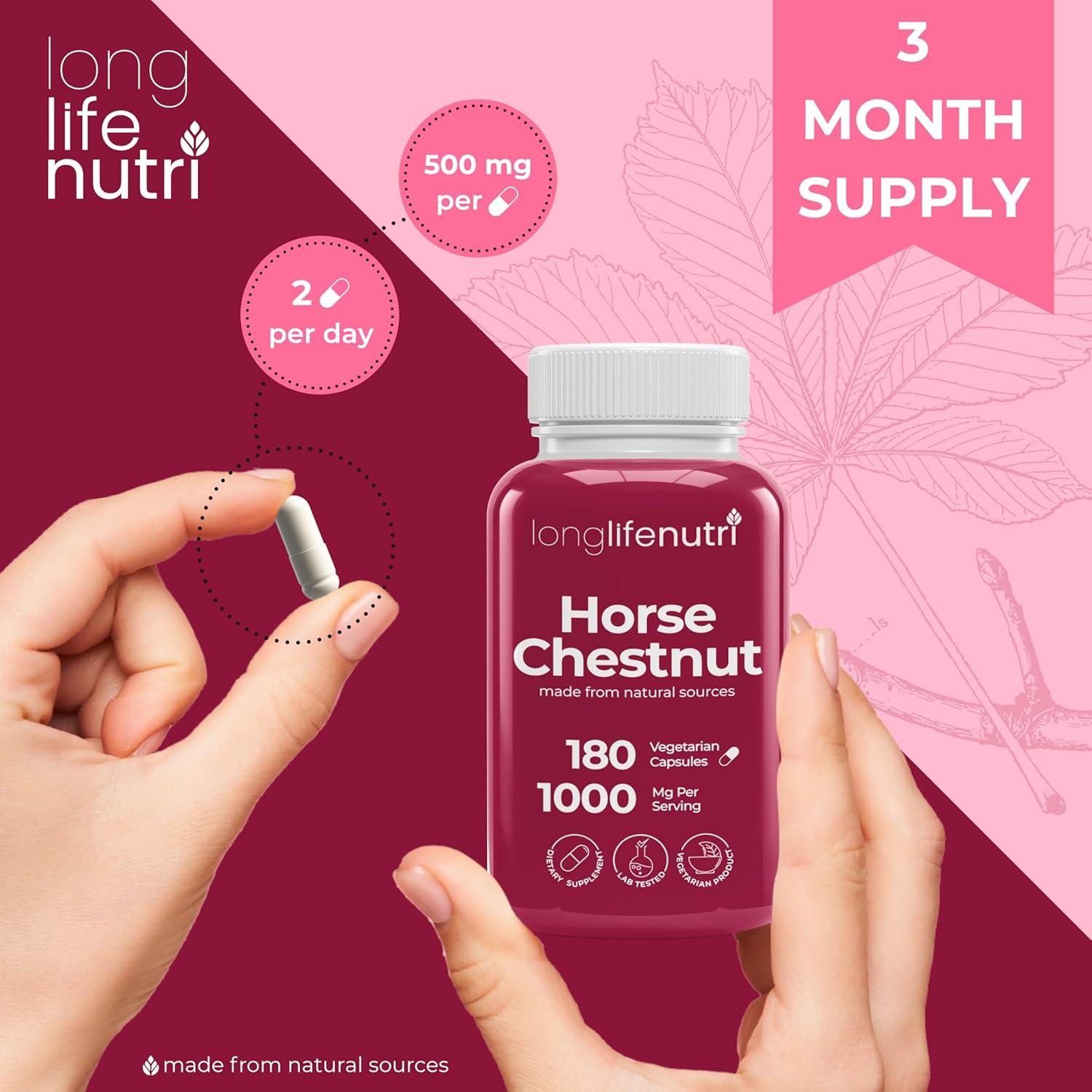 Extracto de Castaño de Indias 500mg LongLifeNutri 180 Cápsulas Vegetarianas