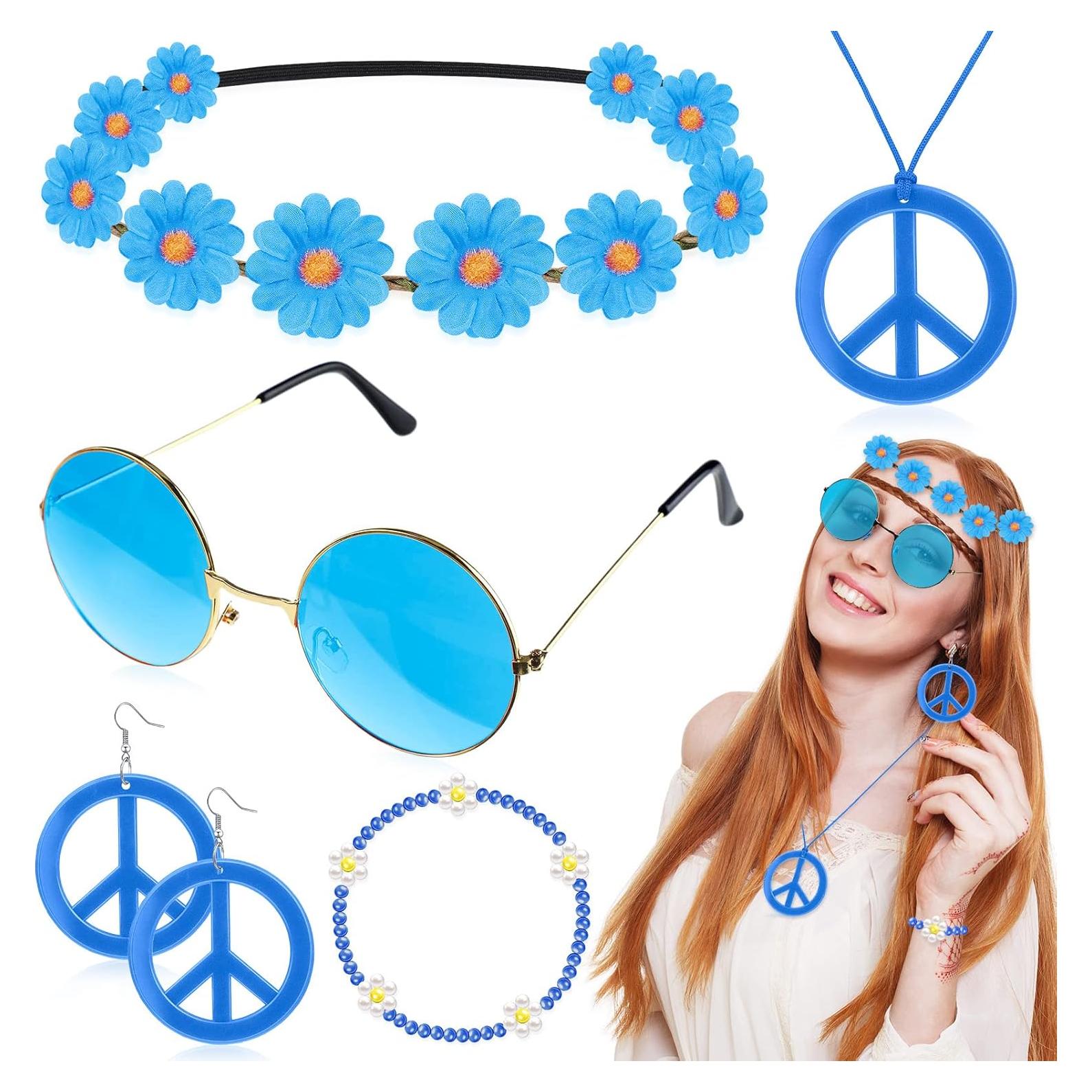 Conjunto de Accesorios Hippie Batiyeer 6 Pcs para Fiestas 60s 70s