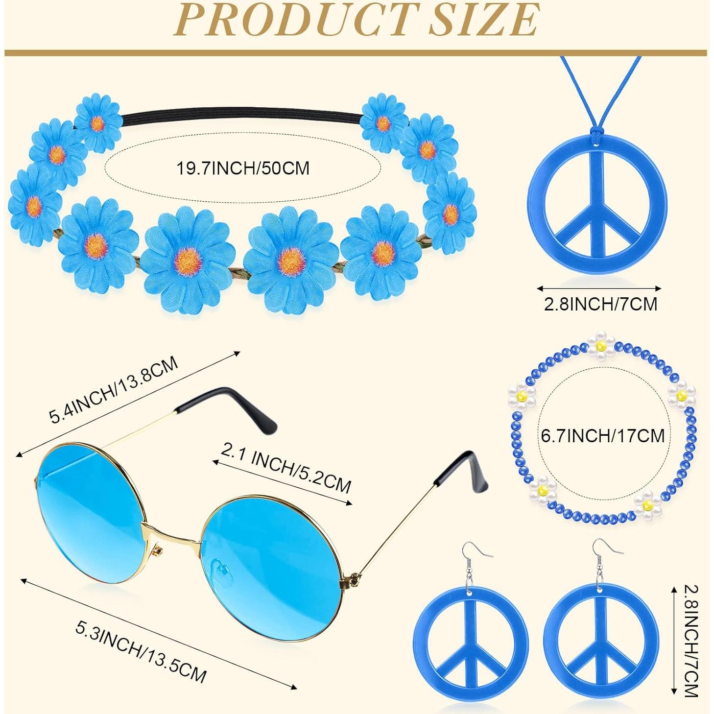 Conjunto de Accesorios Hippie Batiyeer 6 Pcs para Fiestas 60s 70s