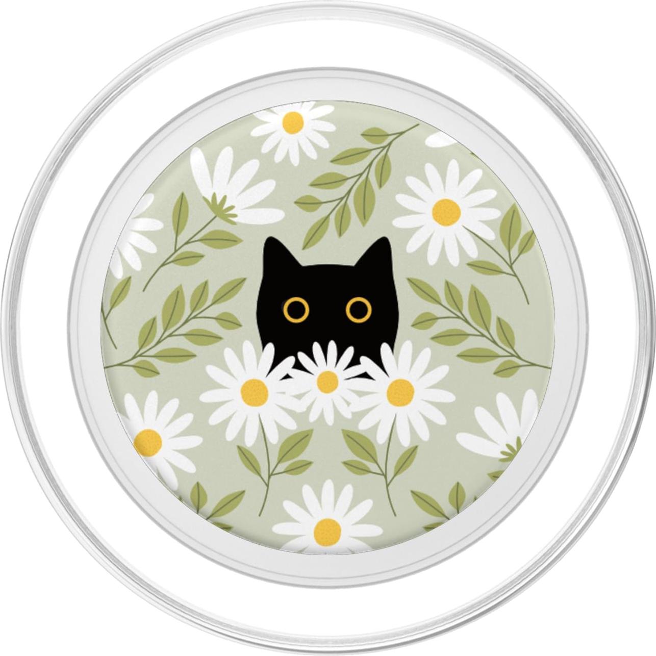 PopSockets PopGrip Magnético Gato Negro con Margaritas Verde Salvia