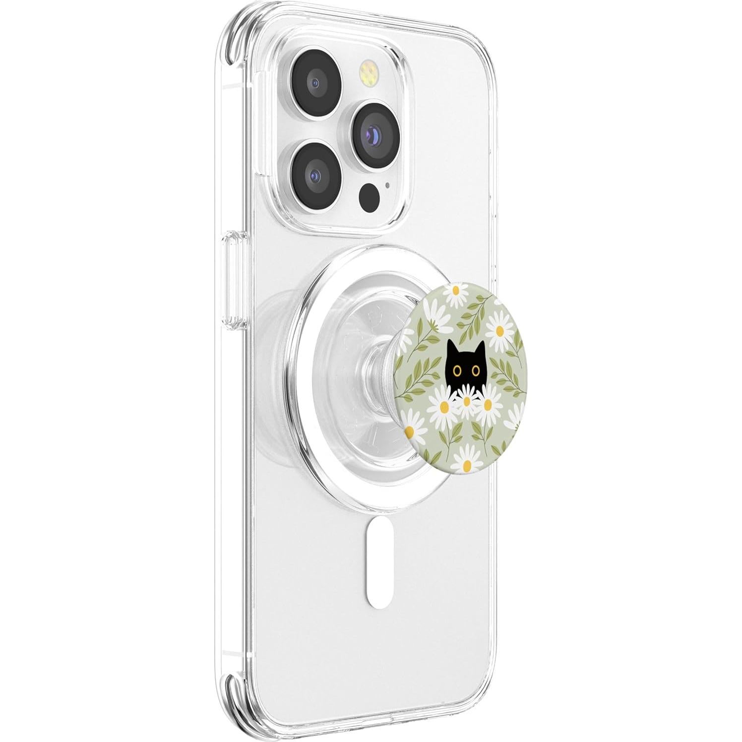 PopSockets PopGrip Magnético Gato Negro con Margaritas Verde Salvia