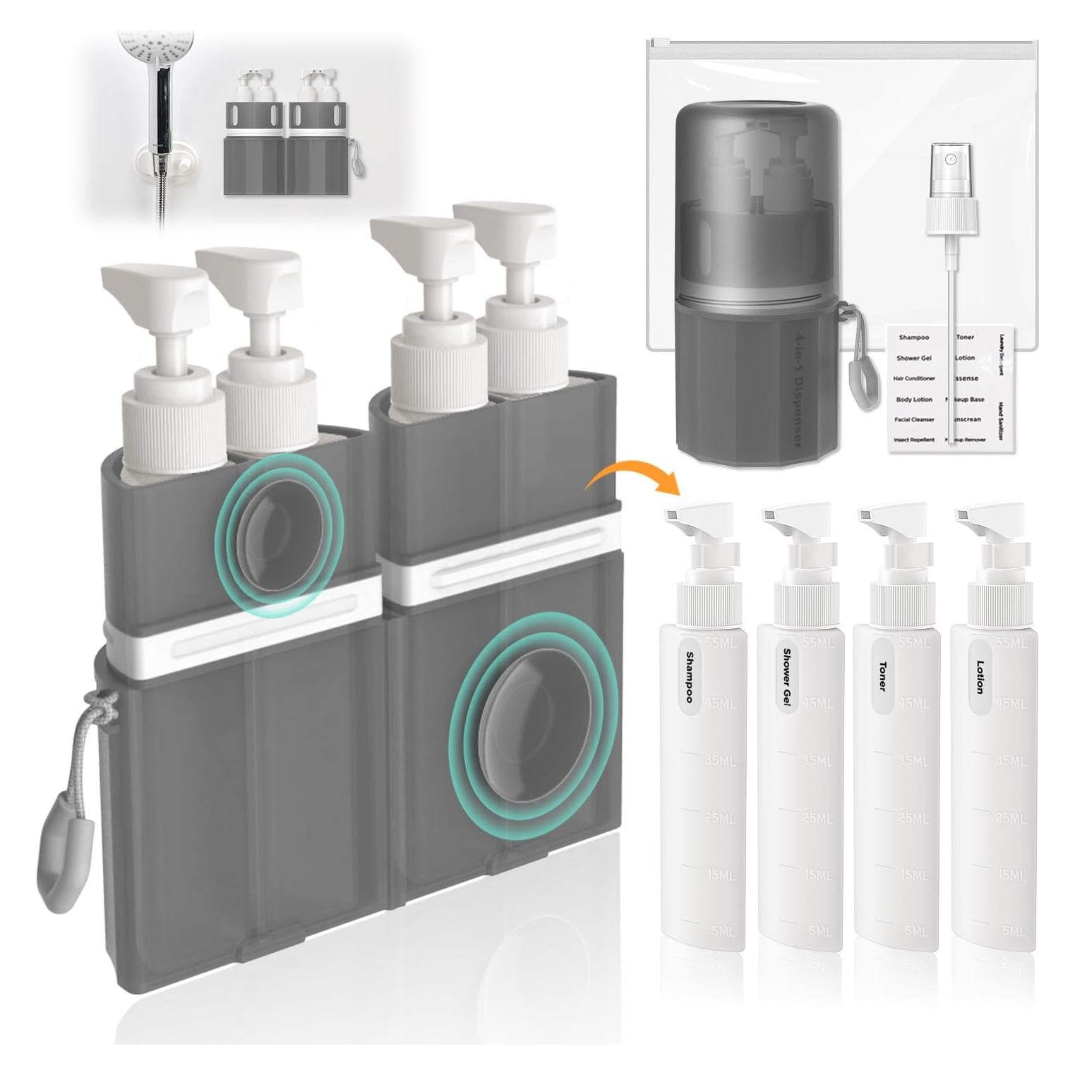 Botellas de Viaje VOGOGE 4x55ml con Ventosas y Etiquetas