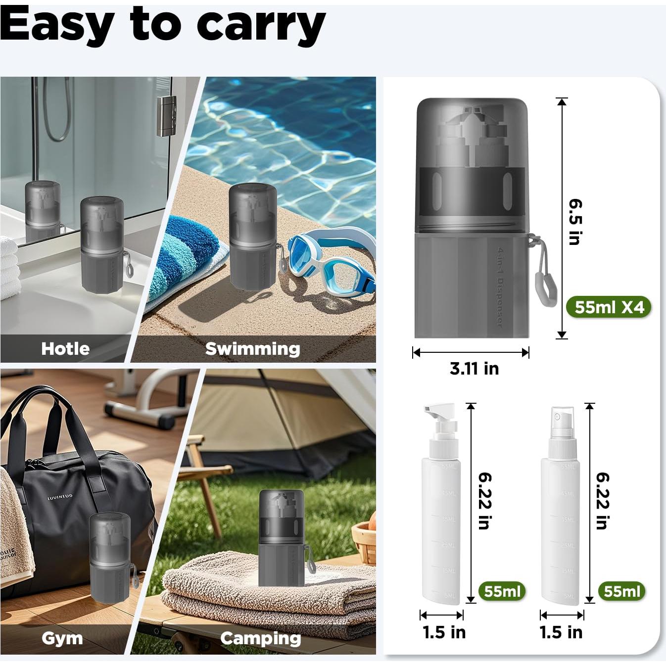 Botellas de Viaje VOGOGE 4x55ml con Ventosas y Etiquetas