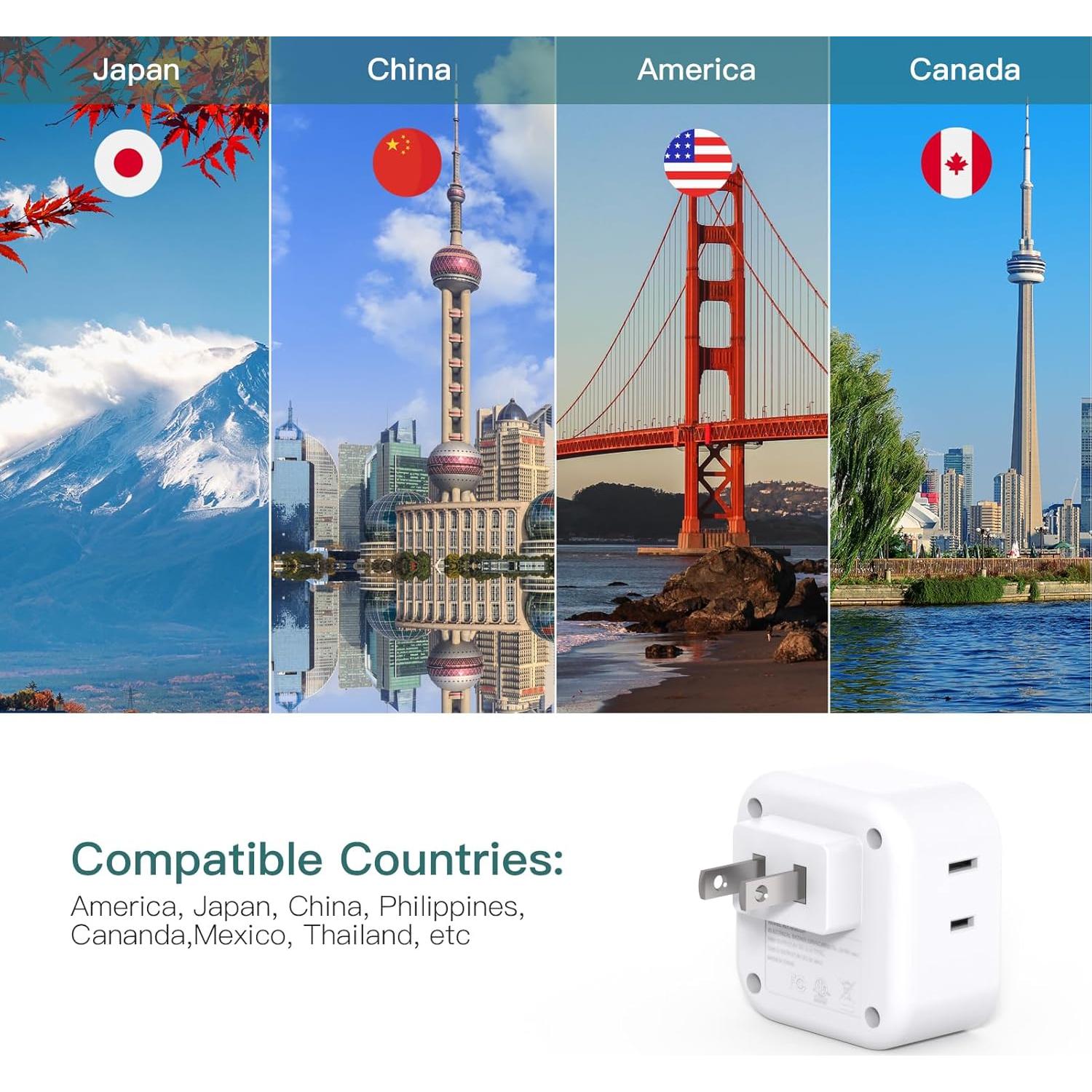 Adaptador de Enchufe Tipo A Addtam 6 en 1 para Japón