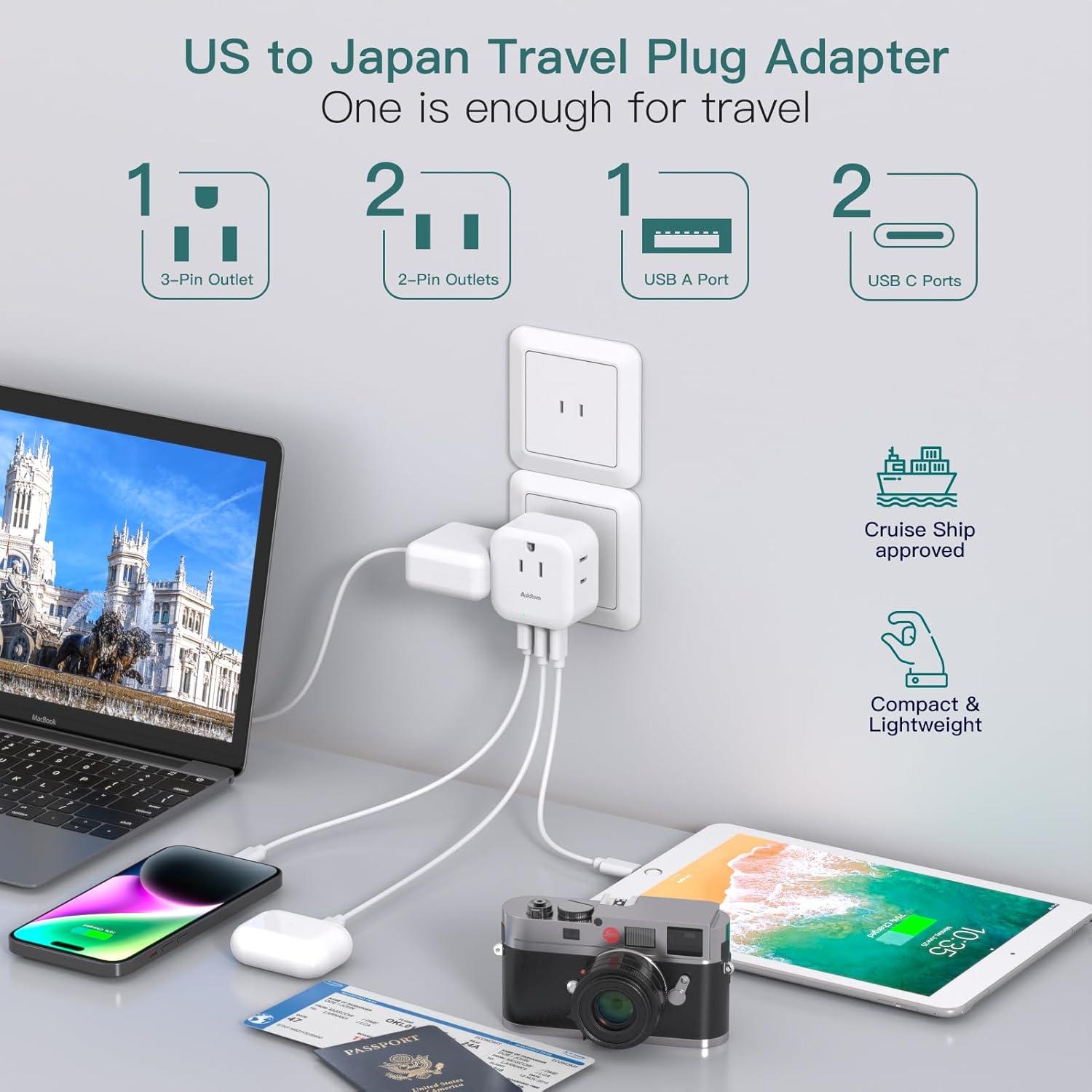 Adaptador de Enchufe Tipo A Addtam 6 en 1 para Japón