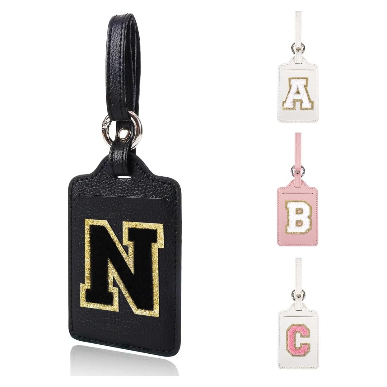 Etiqueta de Equipaje Personalizada XSUIOY con Iniciales - Cuero PU Negro