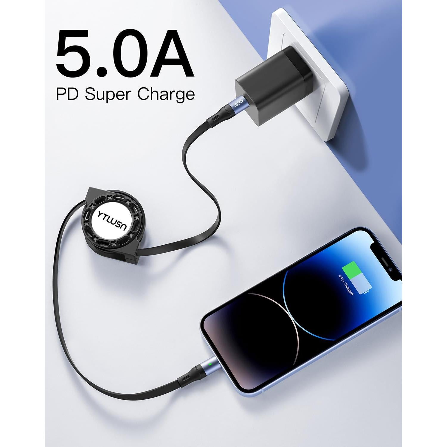 Cable USB C Retráctil YTLUSN 100W 120cm 2Pack Carga Rápida