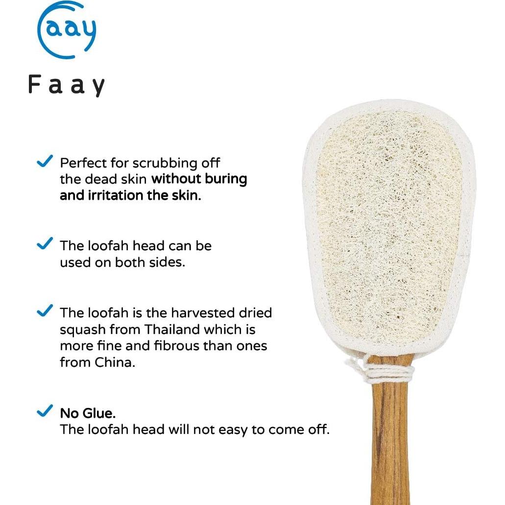 Esponja de Lufa FAAY 43 cm con Mango de Teca - Exfoliante Natural