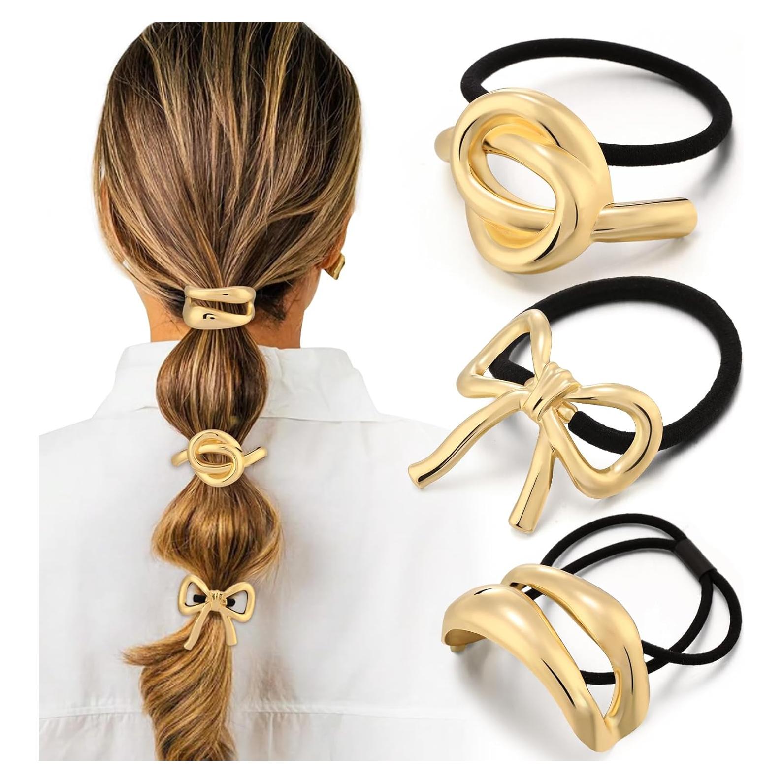 3 Coleteros Dorados Elásticos Yougeigy para Cabello Grueso