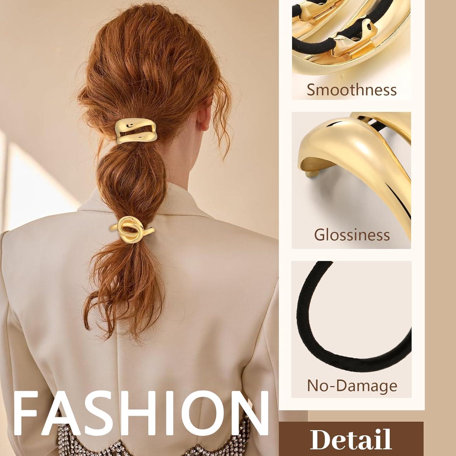 3 Coleteros Dorados Elásticos Yougeigy para Cabello Grueso