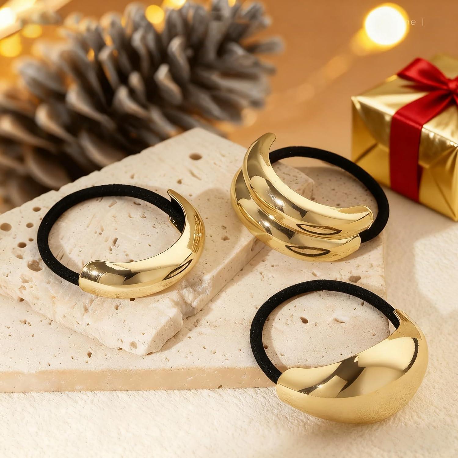 3 Lazos para el Cabello Dorados Yougeigy - Accesorios Elegantes