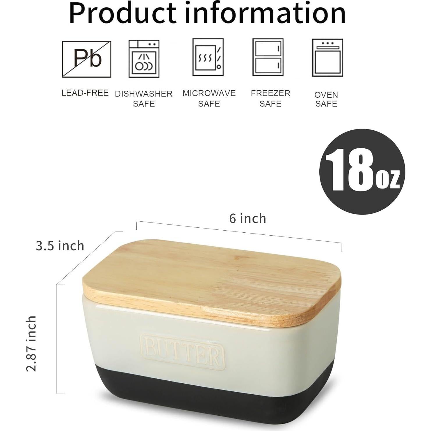 Plato de Mantequilla HVH Cerámica Negra con Tapa de Madera