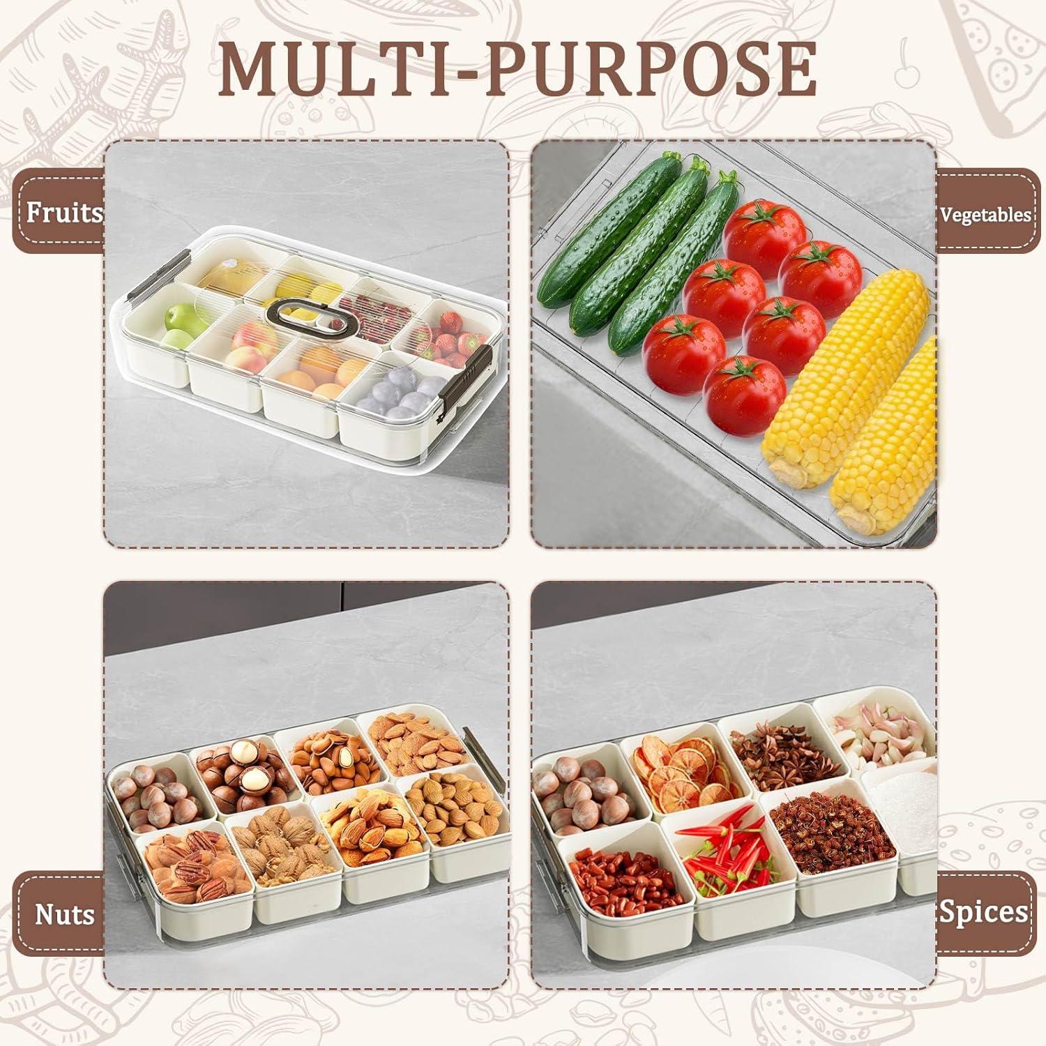 Contenedor de Snacks RKXQT Gris 8 Compartimentos con Tapa