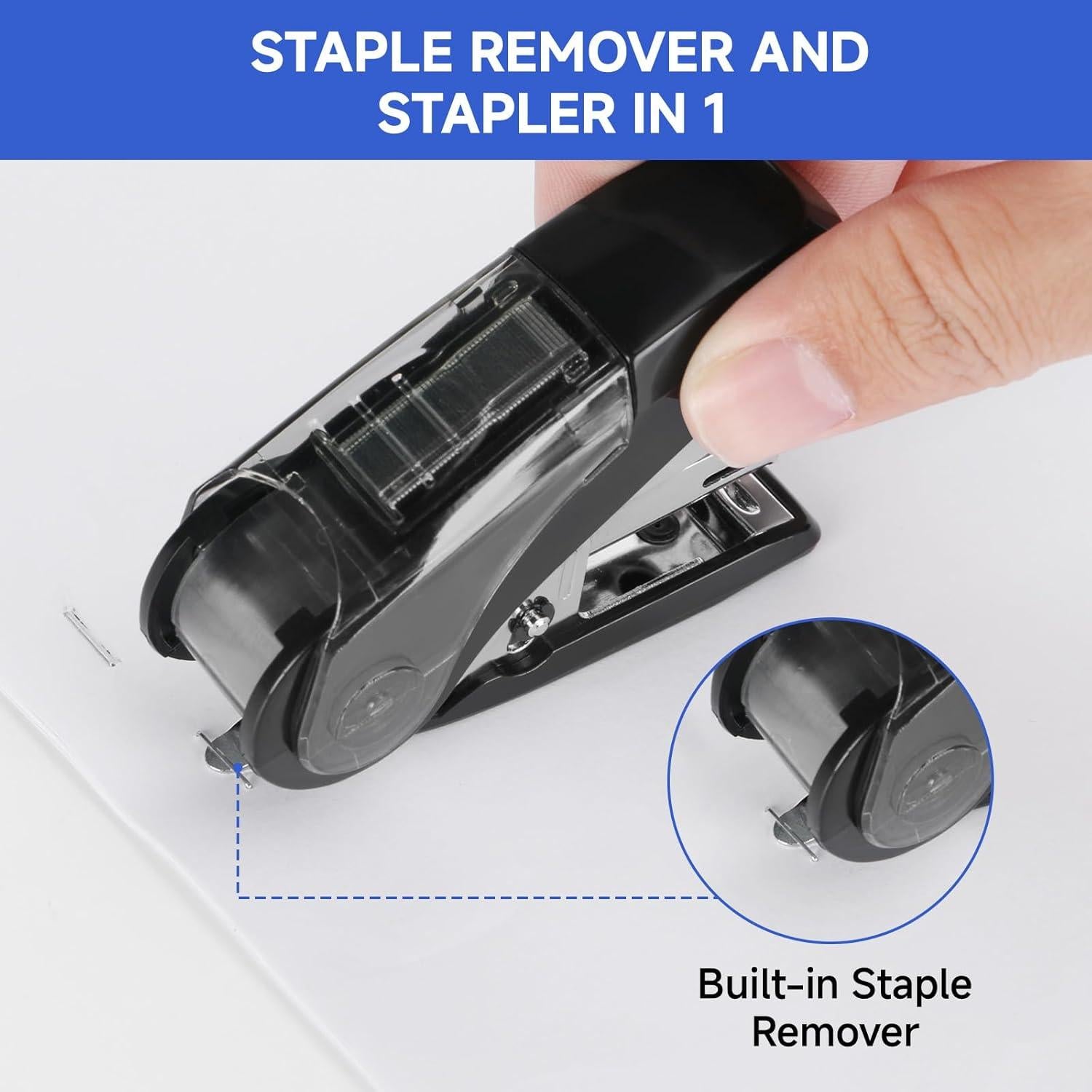 Grapadora Mini Eagle Negra, 20 Hojas, 1000 Grapas, Esfuerzo Reducido