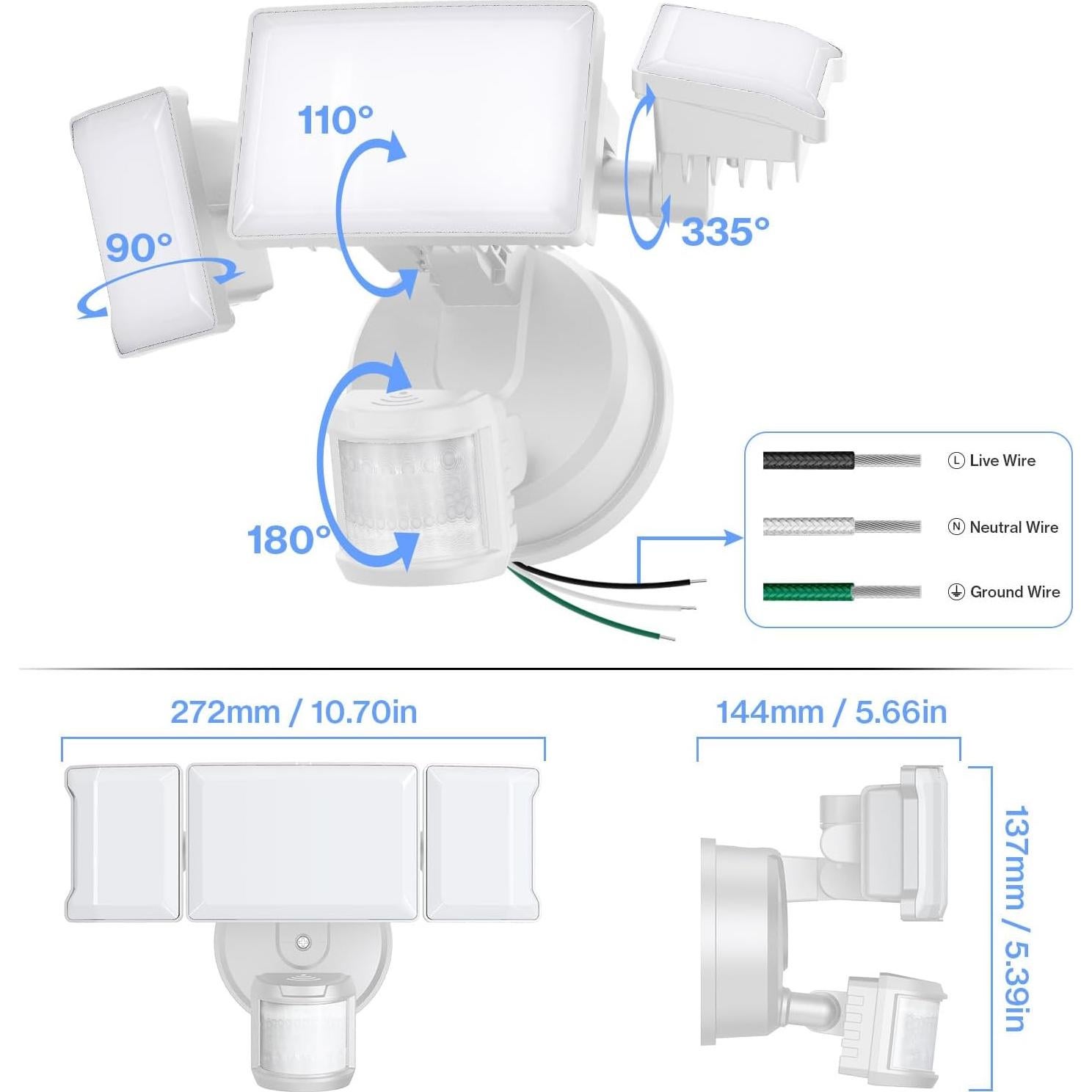 Luz de Inundación LED Inteligente Olafus 65W con Sensor de Movimiento