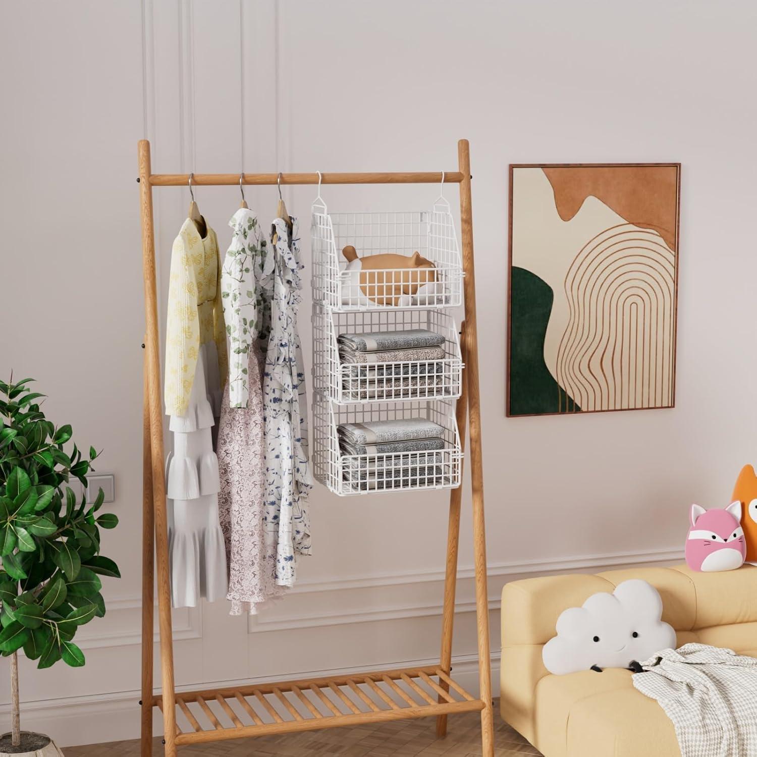 Cestas de Almacenamiento Colgantes PUPPYCUTE 3 Pcs Blanco