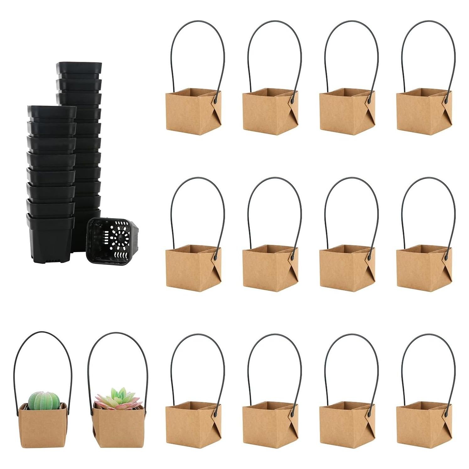 Set de 20 Macetas Pequeñas LUCKJUJU 5.08 cm con Bolsa Kraft