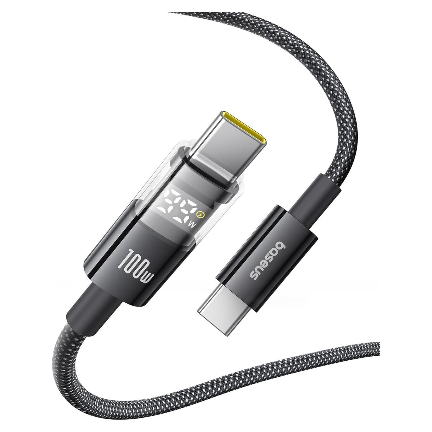 Cable USB C Baseus 100W 5A con Pantalla LED 2m Negro