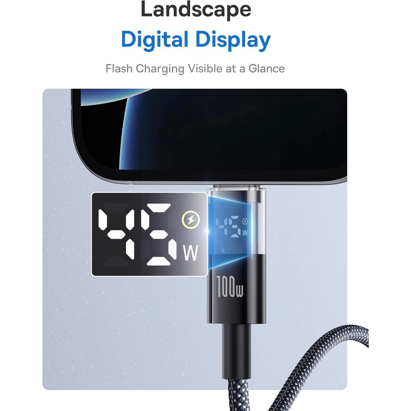 Cable USB C Baseus 100W 5A con Pantalla LED 2m Negro