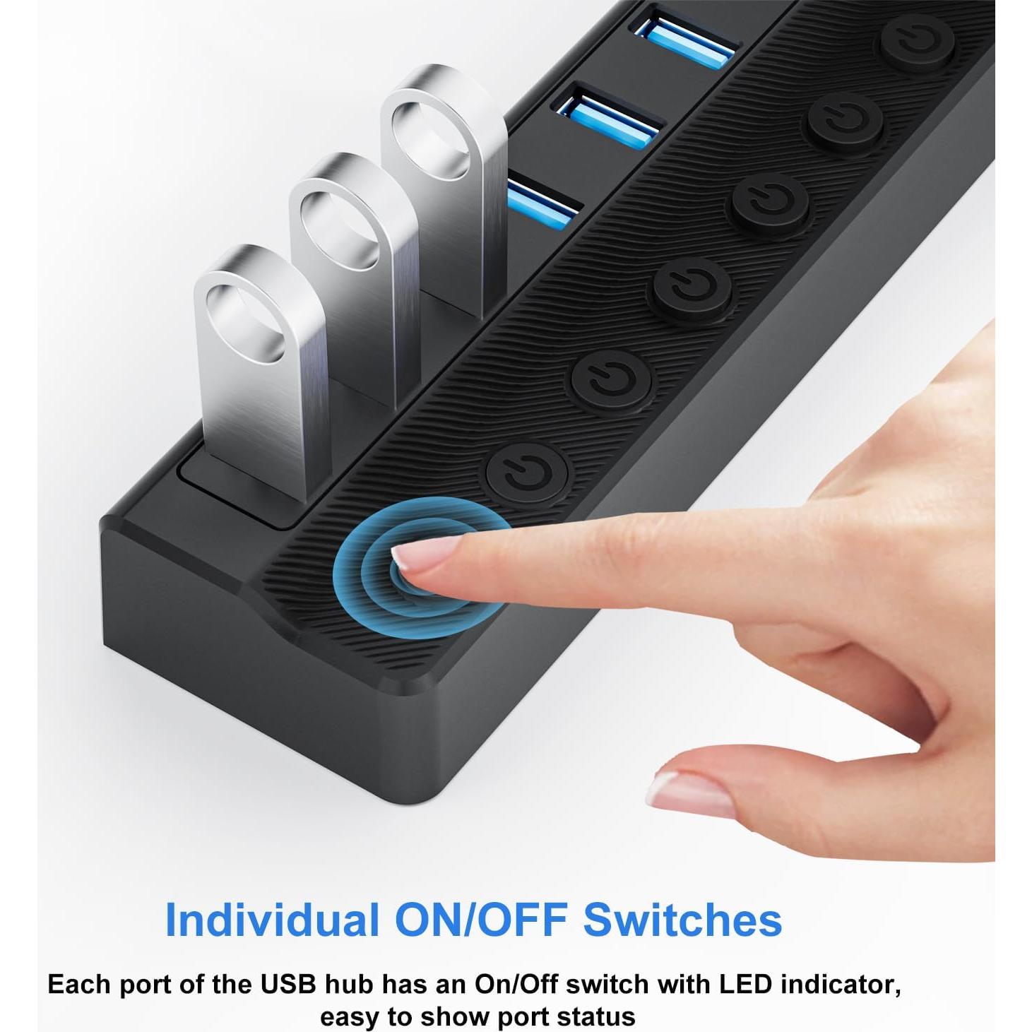 Hub USB 3.0 ONFINIO de 10 Puertos con Interruptores LED