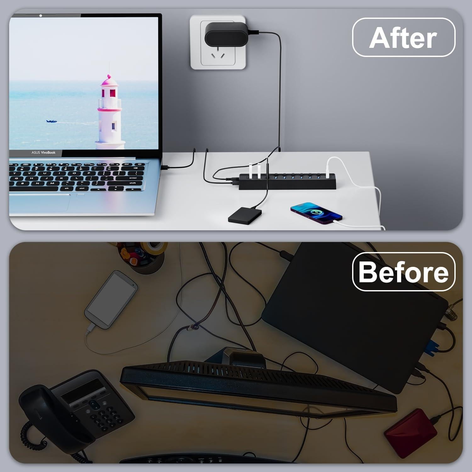 Hub USB 3.0 ONFINIO de 10 Puertos con Interruptores LED