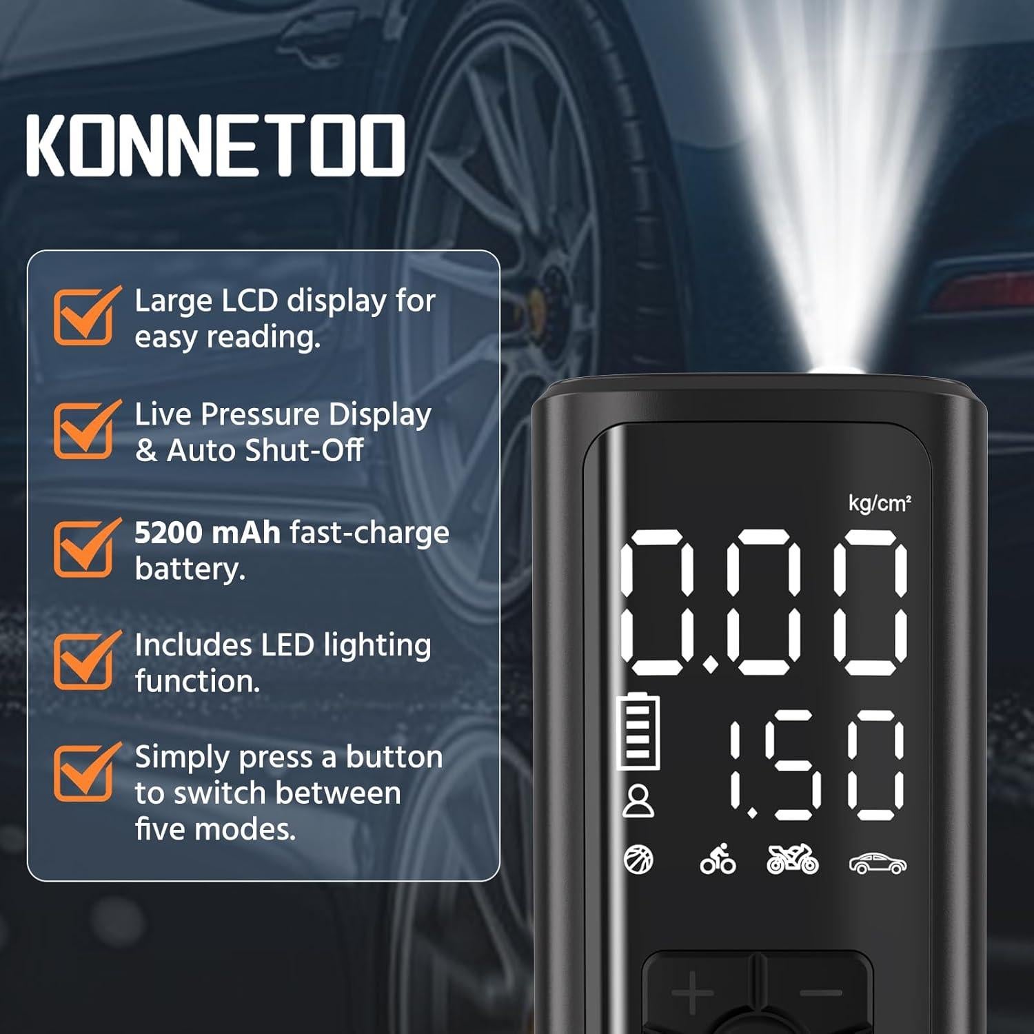 Inflador Portátil KONNETOO Compresor de Aire 150 PSI