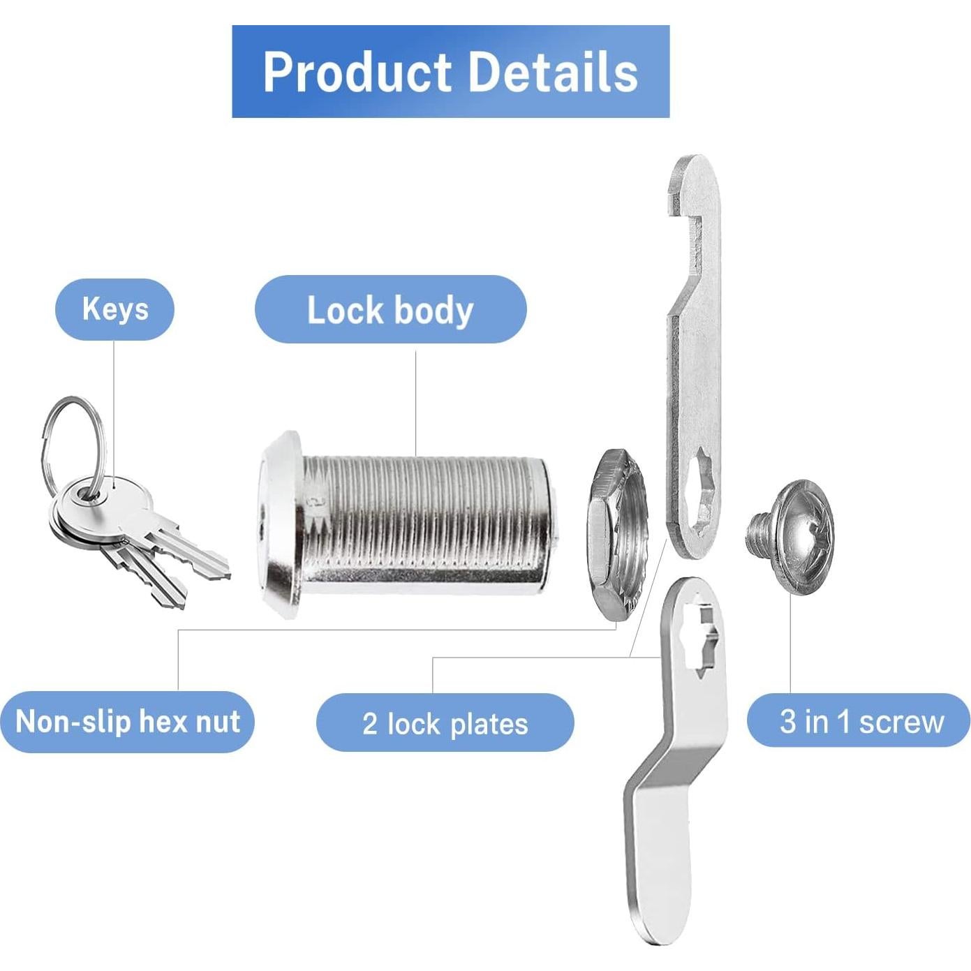 Cerraduras de Cam Sissinda 30mm con Llave Igual - 5 Piezas