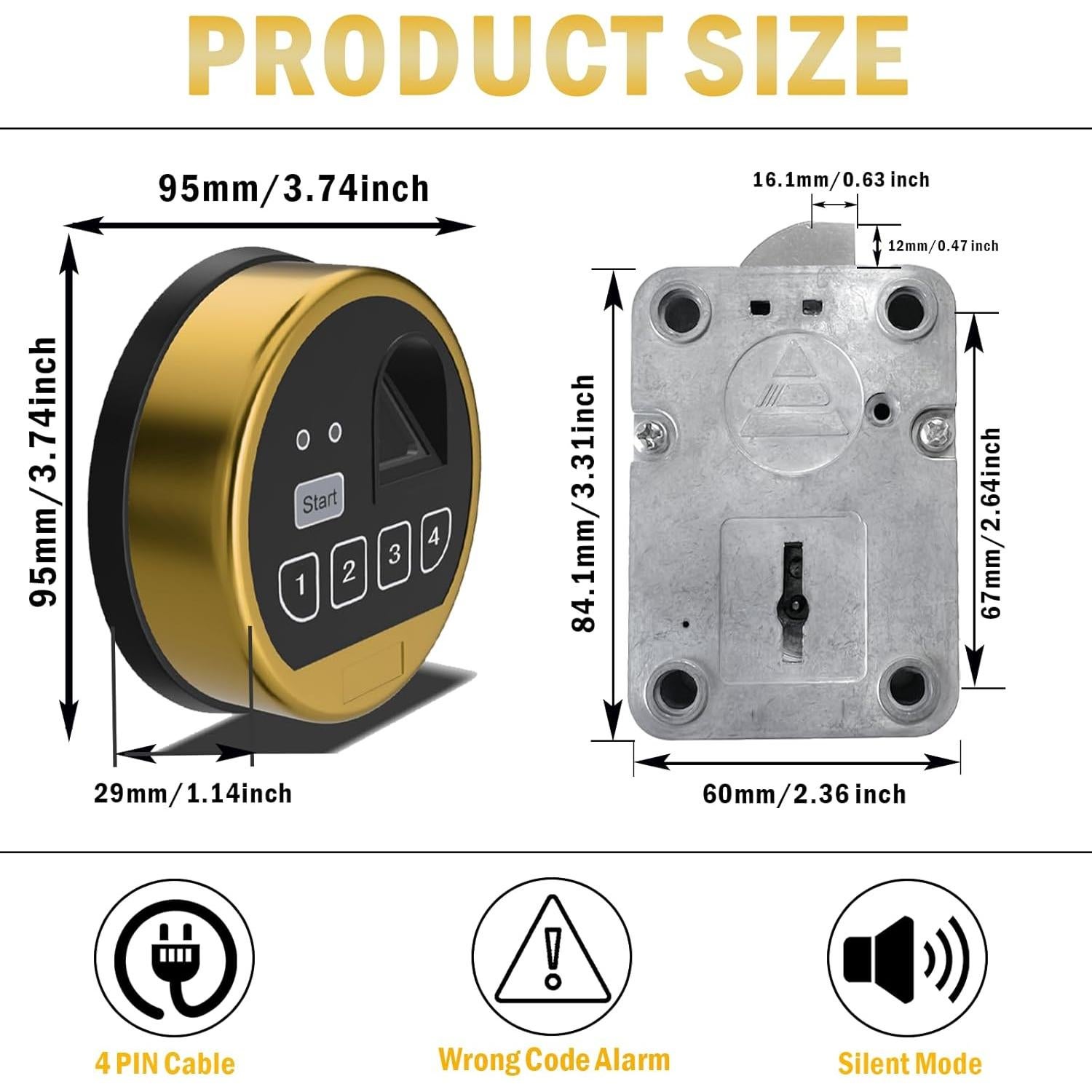 Cerradura Electrónica de Seguridad WAH LIN con Huella Dactilar y Teclado Dorado
