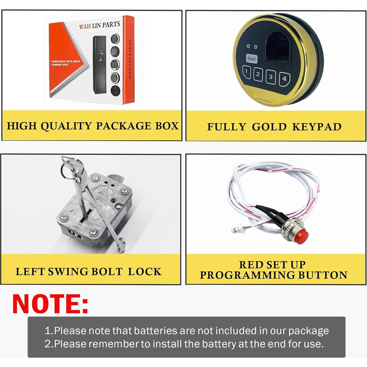 Cerradura Electrónica de Seguridad WAH LIN con Huella Dactilar y Teclado Dorado