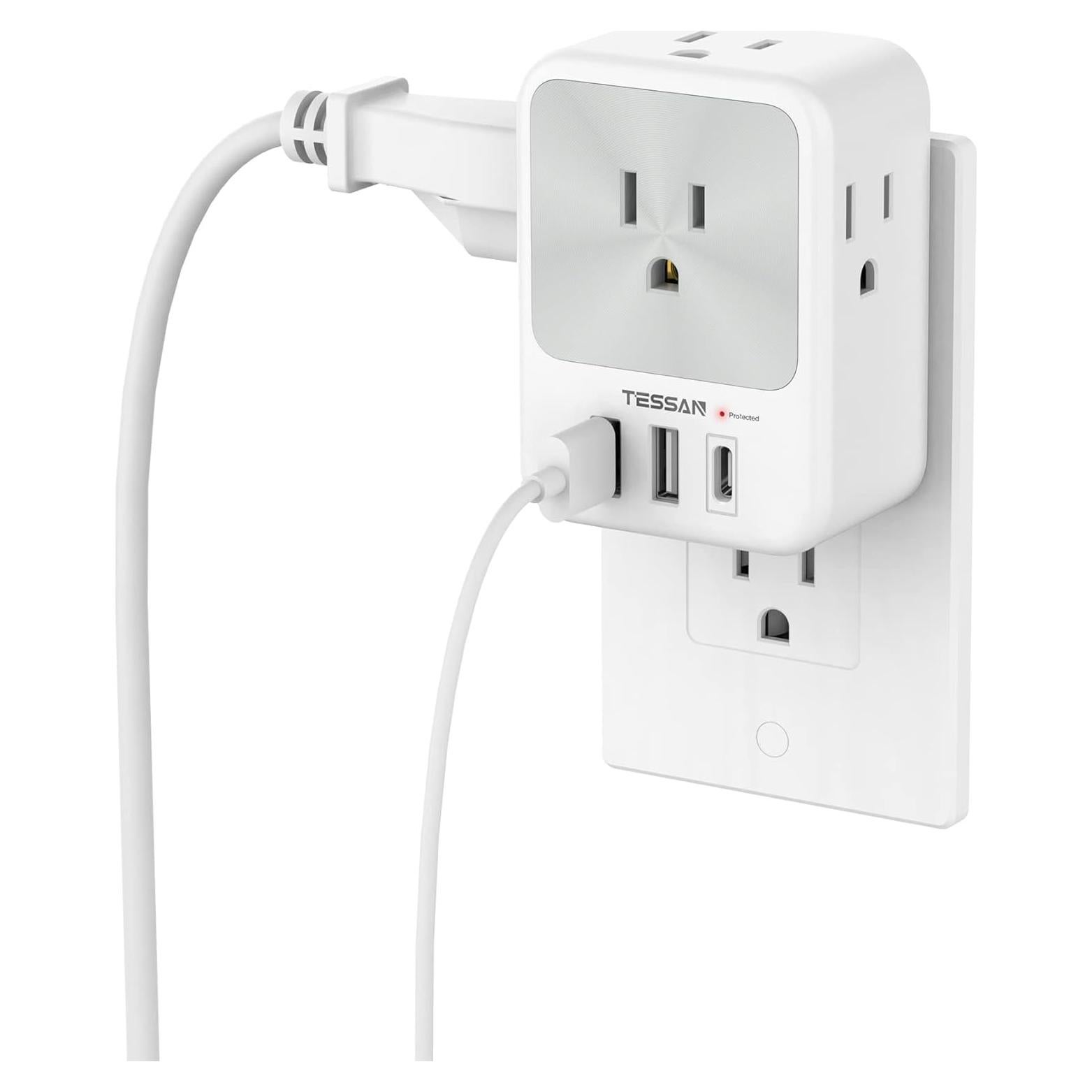 Extensor de Enchufe TESSAN 7 en 1 con 3 USB y Protector