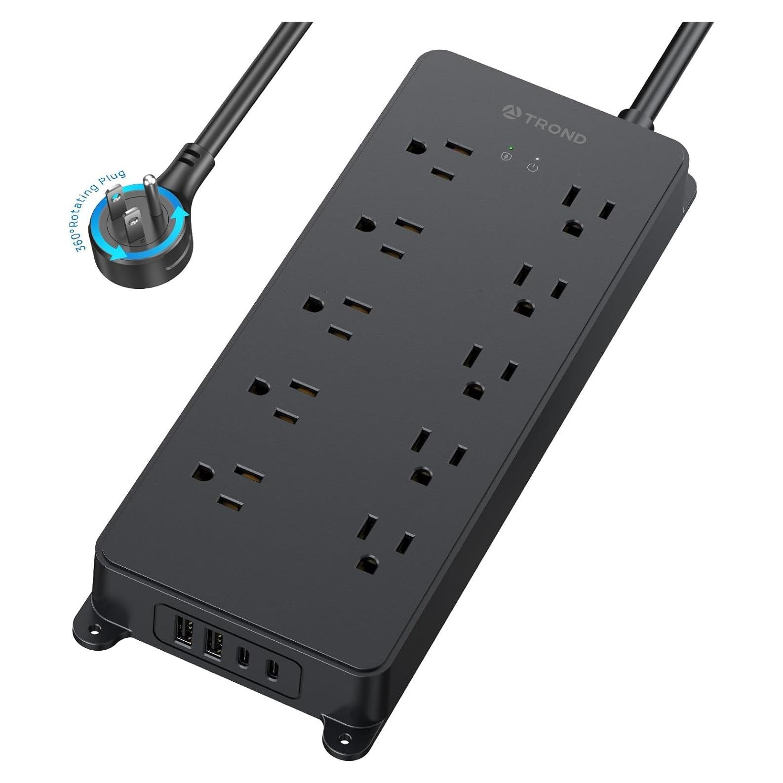 Regleta de Sobretensión TROND 4000J 10 Salidas USB Montable 1.5m