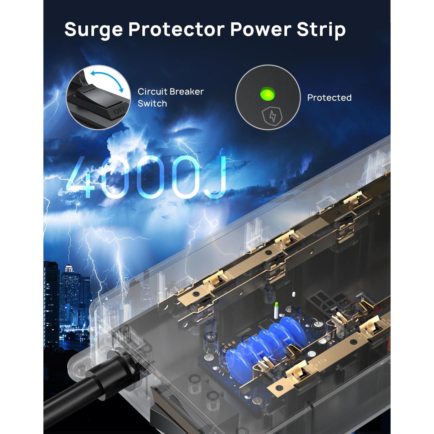 Regleta de Sobretensión TROND 4000J 10 Salidas USB Montable 1.5m