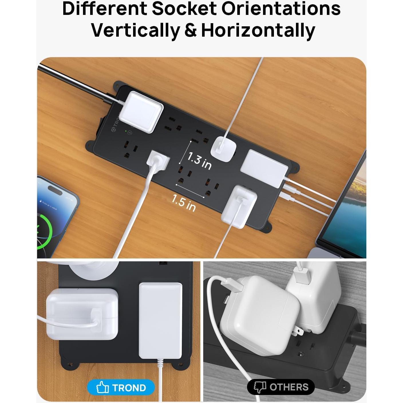 Regleta de Sobretensión TROND 4000J 10 Salidas USB Montable 1.5m