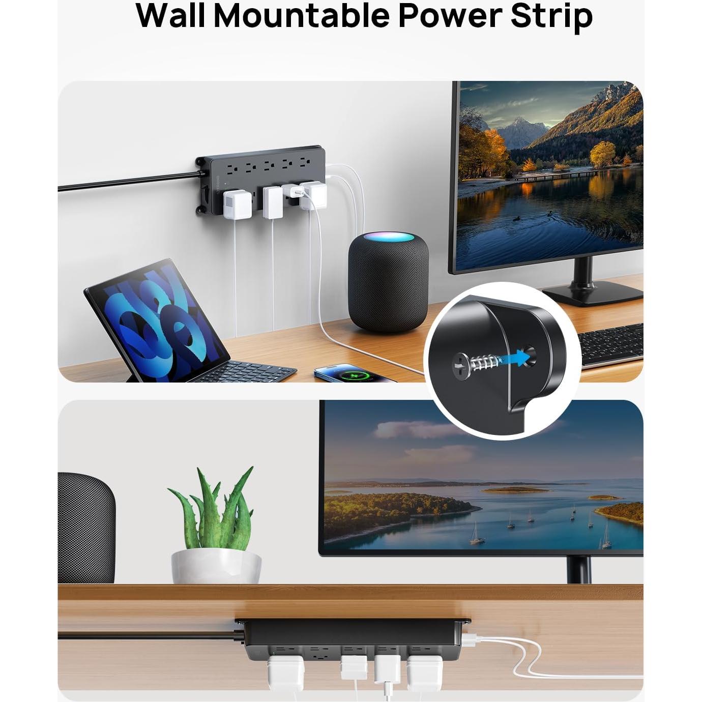 Regleta de Sobretensión TROND 4000J 10 Salidas USB Montable 1.5m