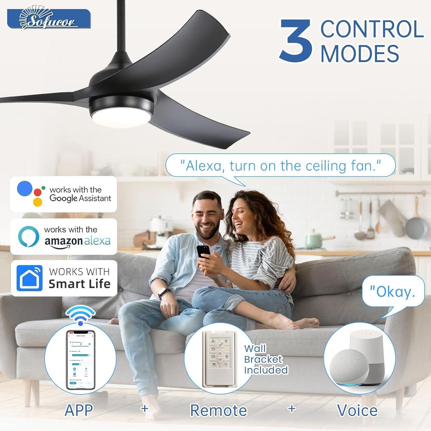 Ventilador de Techo Inteligente Sofucor 132cm con Luz y Control Remoto