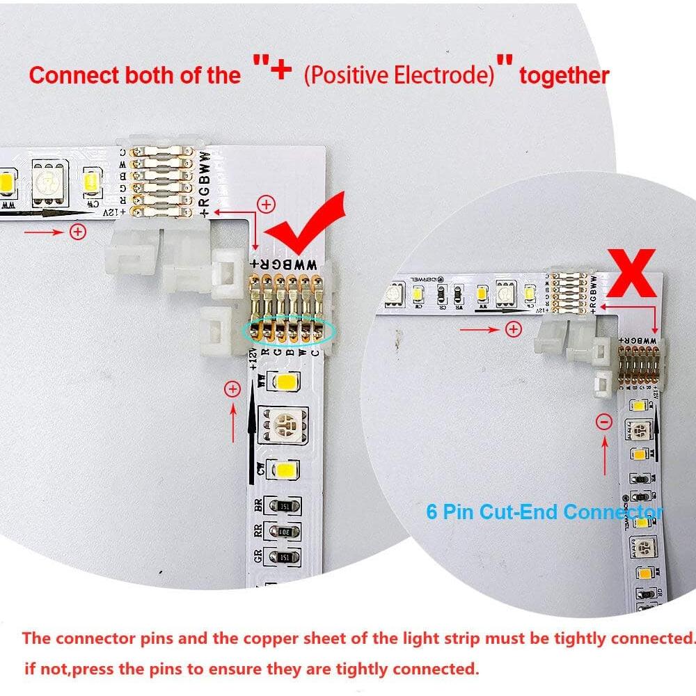 Conectores LED RGBWW 6 pines GIDERWEL 12mm paquete de 6
