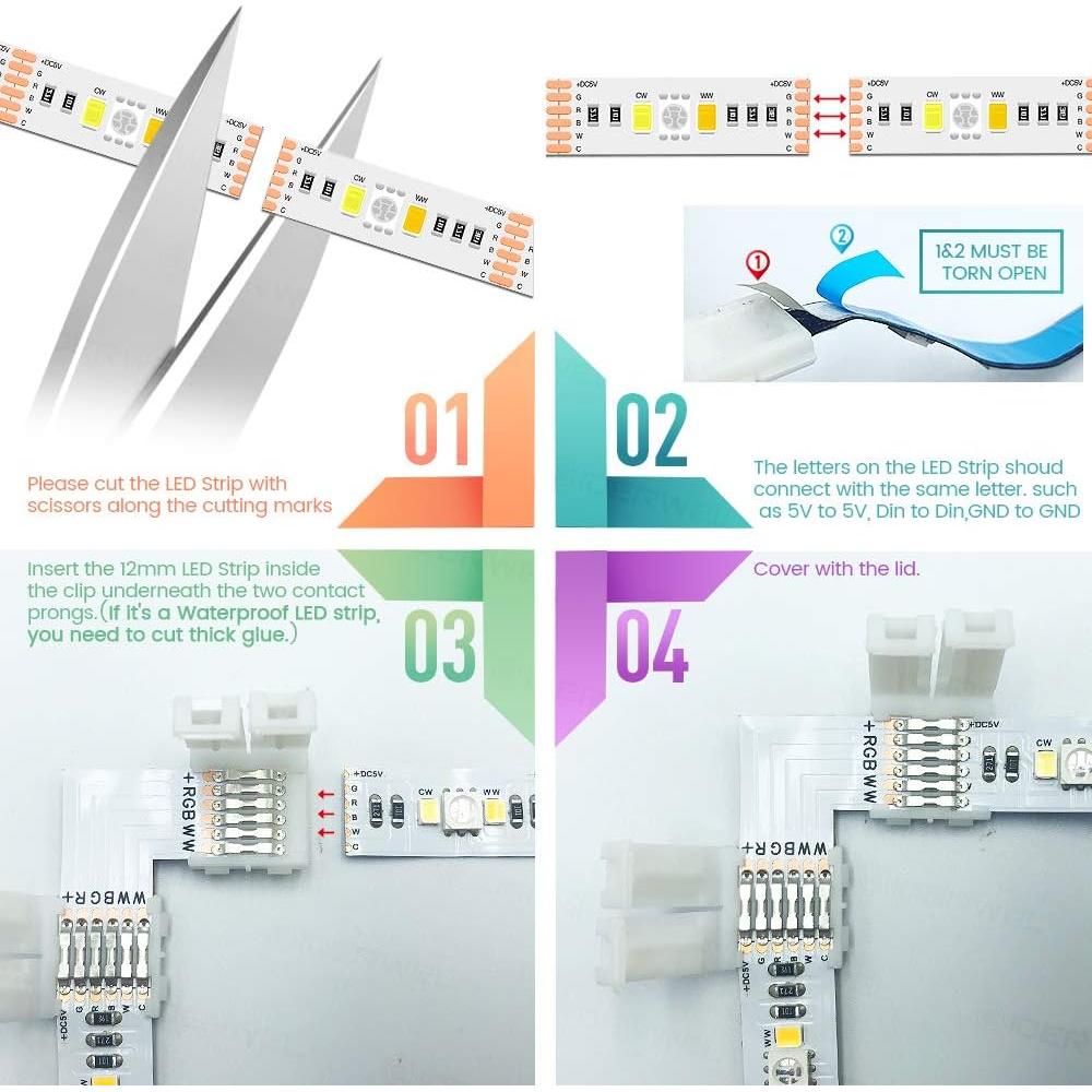 Conectores LED RGBWW 6 pines GIDERWEL 12mm paquete de 6