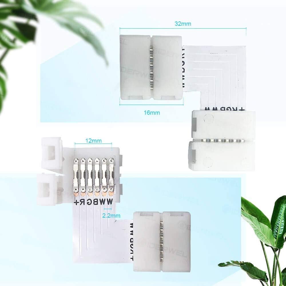 Conectores LED RGBWW 6 pines GIDERWEL 12mm paquete de 6