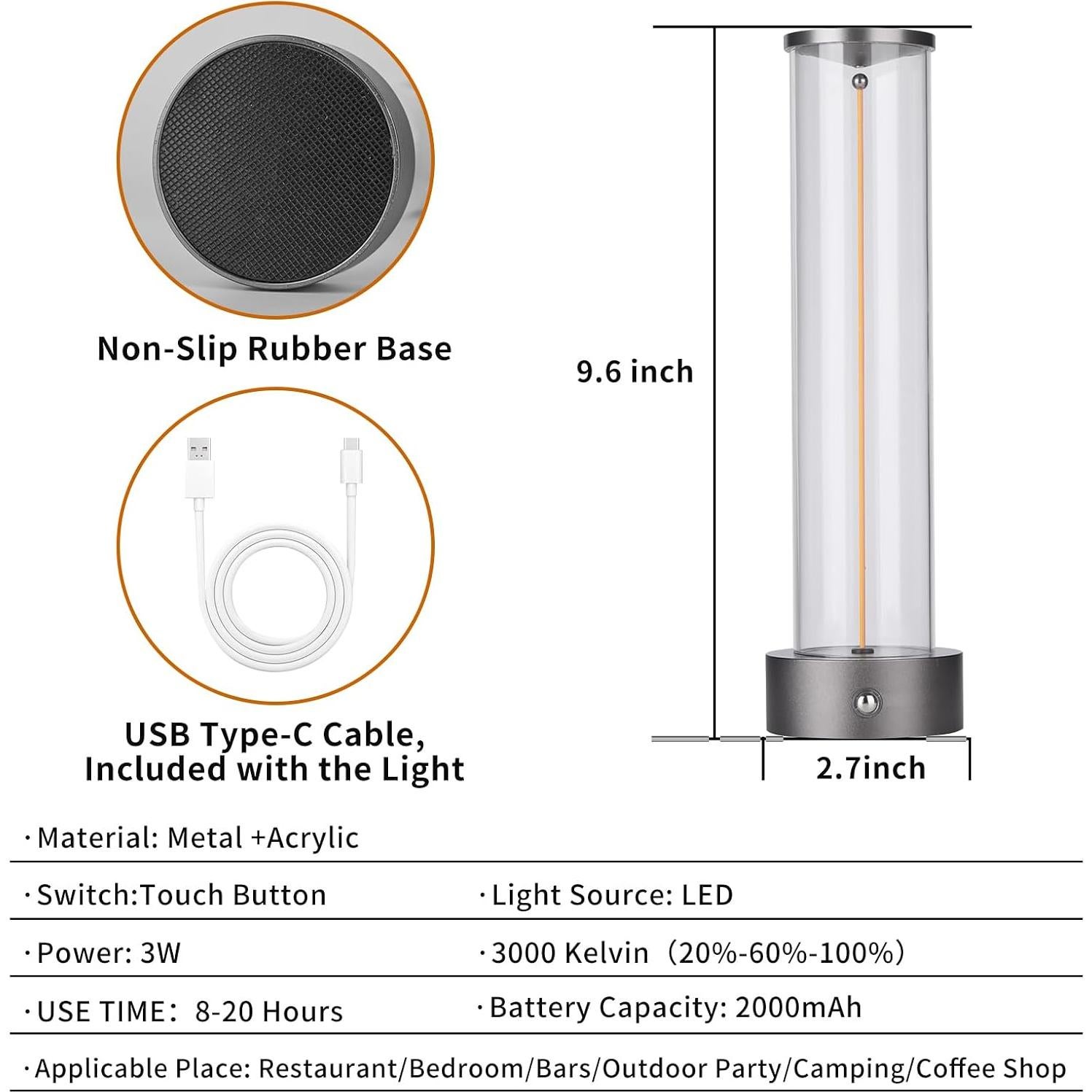 Lámpara de Mesa LED Inalámbrica YYXGOOB C-Silver 3 Niveles